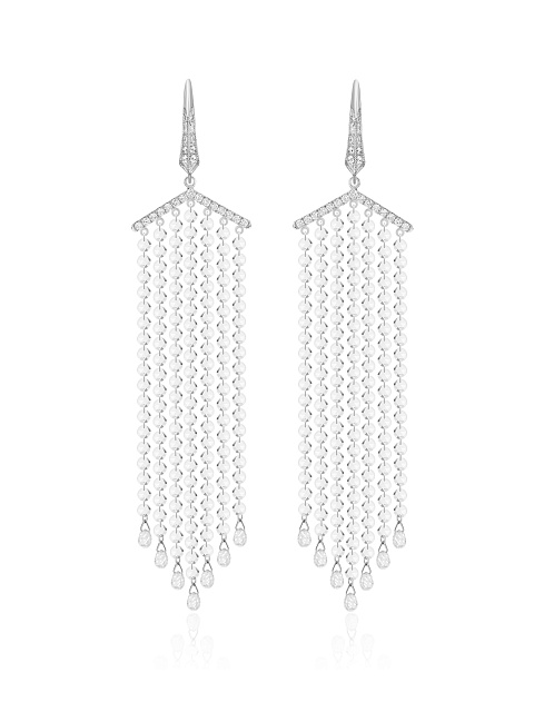 Fancy Cut Diamond; Briolette, Round Diamond & White Gold Earrings, 1