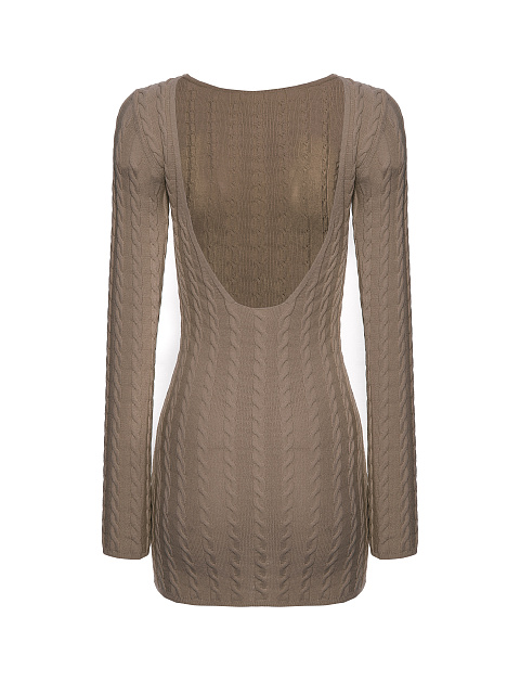 Brown knitted mini dress with open back, 2