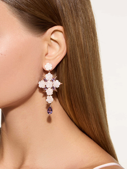 Rose Gold, Mother-of-Pearl & Amethyst Earrings, 3 Rose Gold, Mother-of-Pearl & Amethyst Earrings, 3