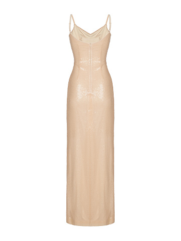 Beige Sequined Maxi Dress, 2