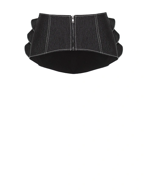 Black denim peplum belt with zipper, 1