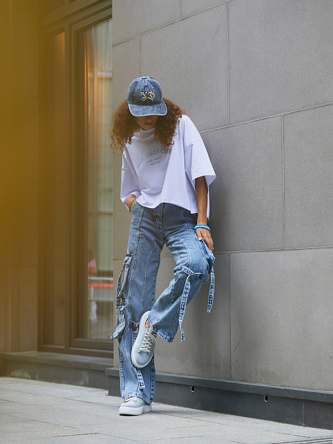 Beige YD Embroidered Dark Blue Denim Cap, 5