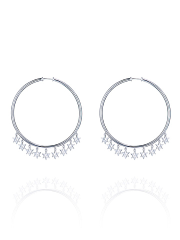 White Gold & Diamonds Star Hoop Earrings, 1