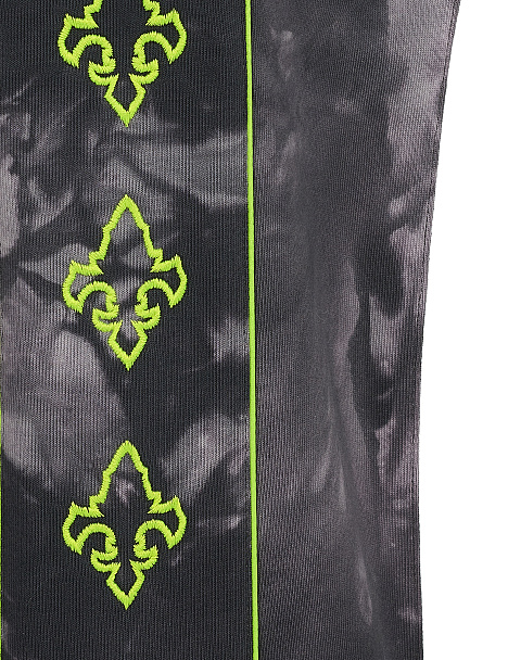 Grey Tie-dye & Neon Green Lily Embroidered Jersey Suit, 4 Grey Tie-dye & Neon Green Lily Embroidered Jersey Suit, 4