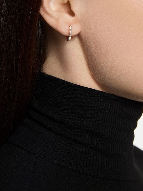 Asymmetrical rose gold hoops with pendant, 3