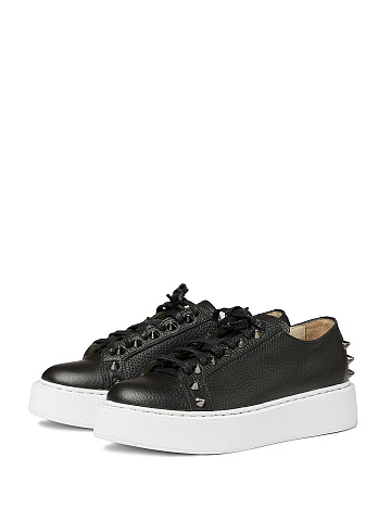 Black Leather Studded Sneakers, 1