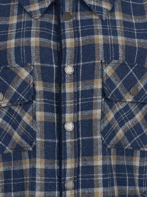 Navy Blue Checked Blue Faux Fur Lined Shirt, 3