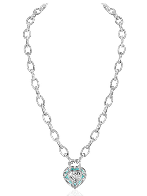 White gold chain necklace with Paraiba tourmaline and diamonds, 5 White gold chain necklace with Paraiba tourmaline and diamonds, 5