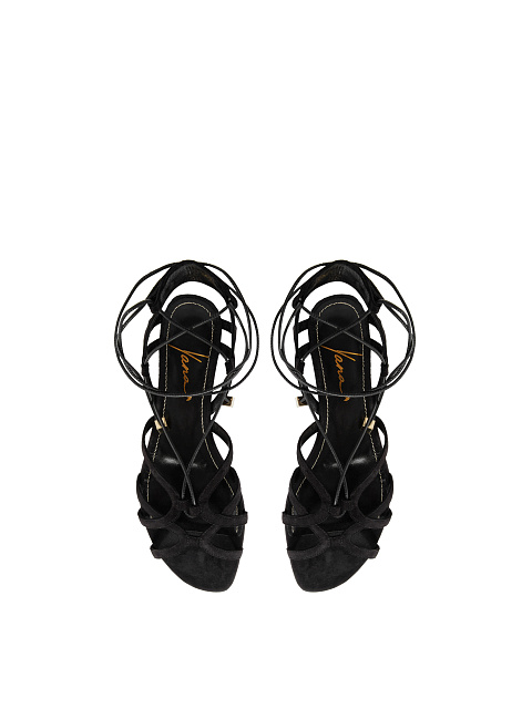 Black Suede Lace Up Sandals, 4