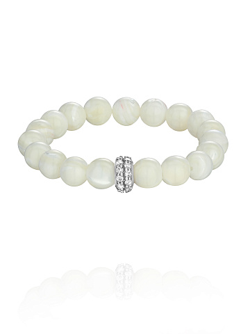 Silver bracelet with mother-of-pearl beads and cubic zirconia, 1