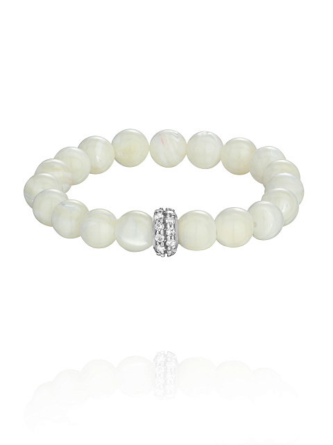 Silver bracelet with mother-of-pearl beads and cubic zirconia, 1 Silver bracelet with mother-of-pearl beads and cubic zirconia, 1