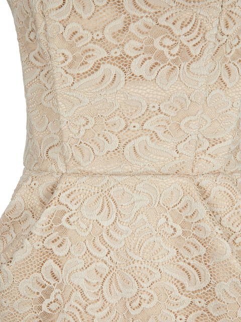 Beige Lace-Paneled Mini Dress, 3