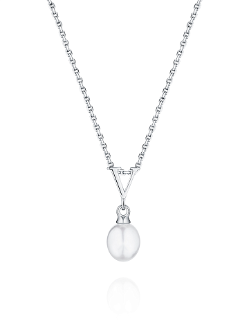 Silver necklace with letter V pendant and pearl, 1