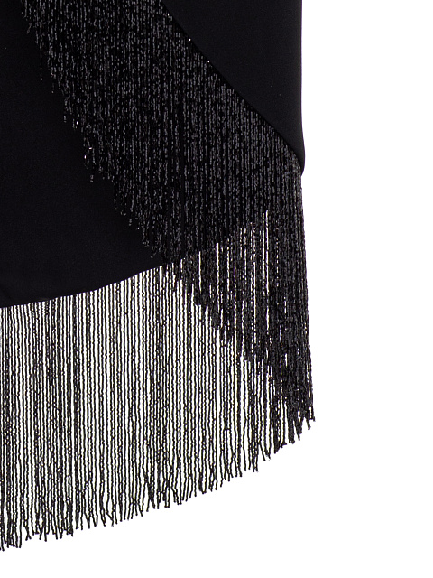 Black Beaded Fringe Silk Maxi Dress, 5