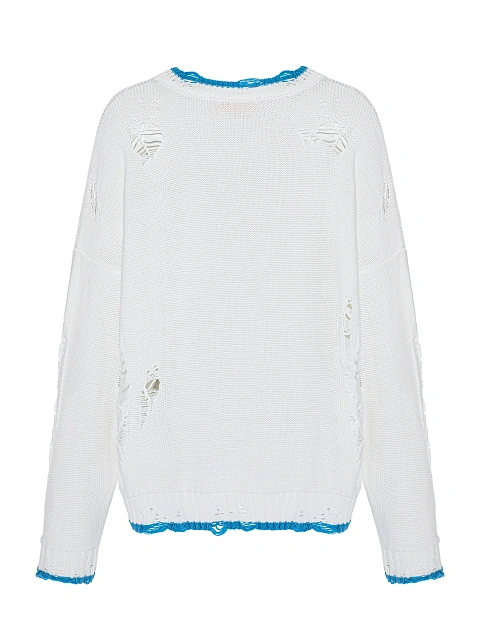 White & Blue Unisex Anchor Cotton Sweater, 2