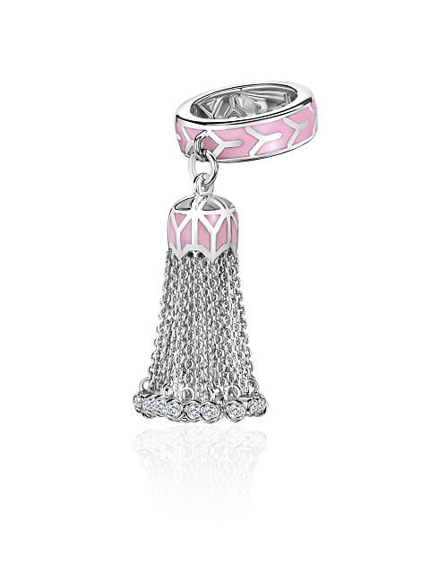 White gold tassel ring with Sakura color enamel and topazes, 1