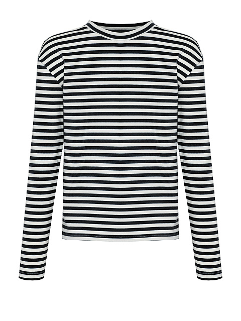 Black and white cotton striped top with light blue print, 1