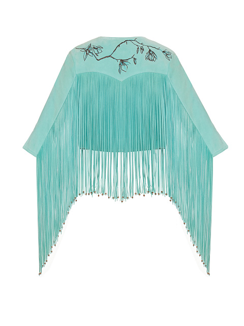Turquiose Embroidered Fringed Suede Jacket, 2 Turquiose Embroidered Fringed Suede Jacket, 2