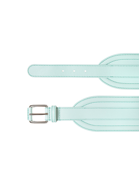 Wide Mint Blue Leather Belt, 2