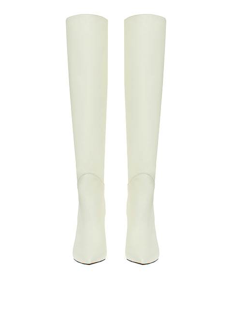 White Leather Stiletto Boots, 4