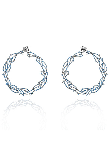 Blue Round Zircon & Black Gold Hoop Earrings, 1