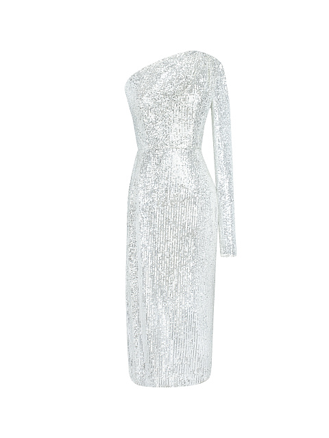 Silver Sequined Asymmetric Midi Dress , 1
