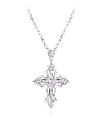Necklace with cross pendant in white gold with diamonds, 1