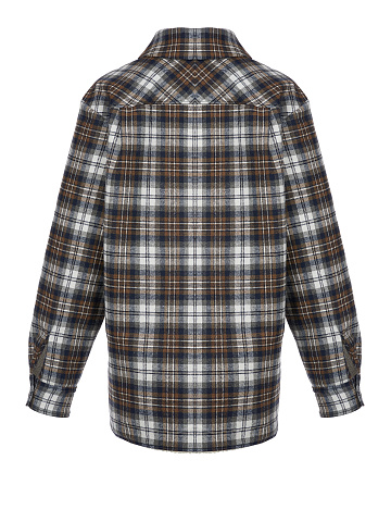 Dark Brown Checked Ivory Faux Fur Lined Shirt, 2