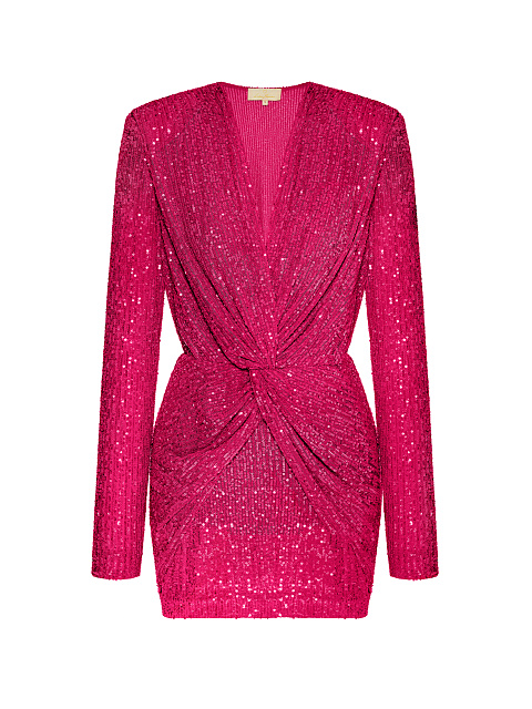 Hot Pink Sequin Draped Mini Dress, 1