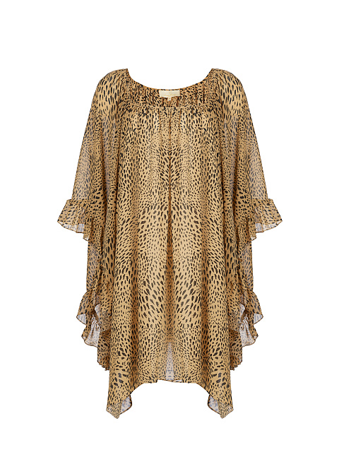Leopard Printed Rayon Ruffled Mini Dress, 1