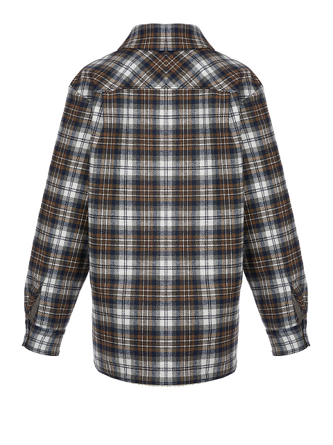 Dark Brown Checked Ivory Faux Fur Lined Shirt, 2