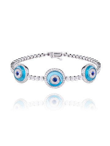 White Gold Diamond Sapphire Quartz Bracelet, 1