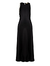 Платье-макси черного цвета, без рукавов, круглая горловина, декор три нити на плече