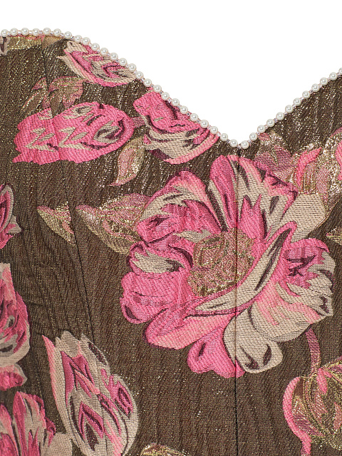 Suit Of Jacket And Mini Dress With Floral Pattern And Pearls, 8