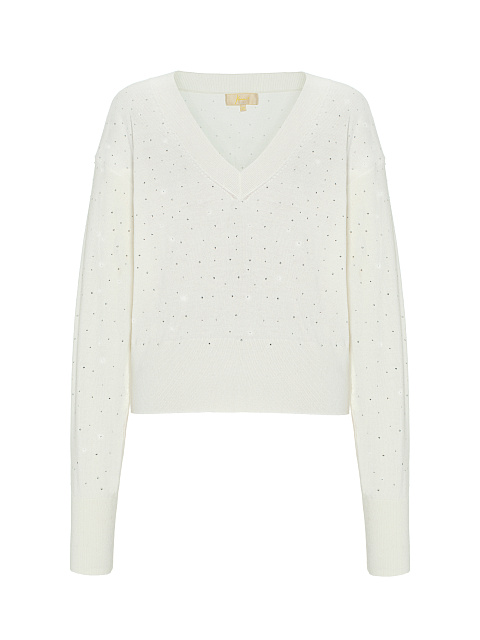 White Rhinestone Cashmere Pullover, 1