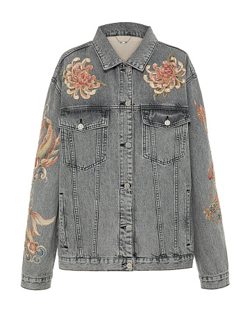 Grey denim jacket with embroidery, 1