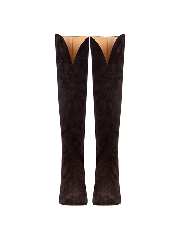 Dark Brown Suede Heeled Tall Boots, 2