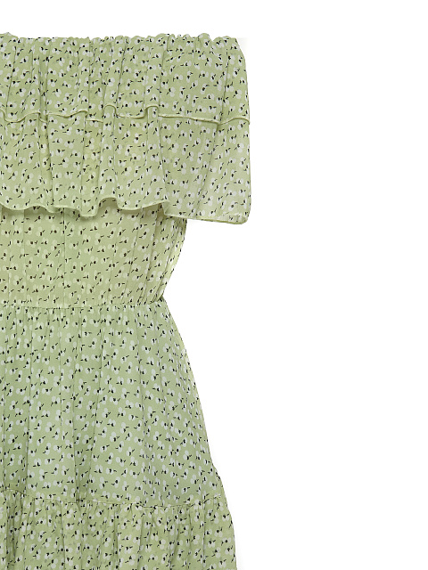 Light Green Flower Printed Off Shoulder Mini Dress, 3