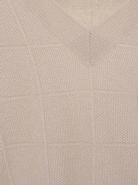 Beige Cashmere V-neck Sweater, 3