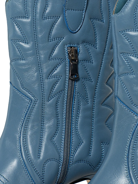 Light Blue Leather High Heel Cowboy Boots, 5