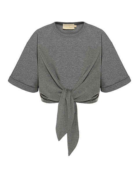 Dark grey cropped T-shirt with a knot, 1