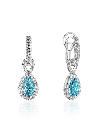 White gold earrings with blue diamond, 1