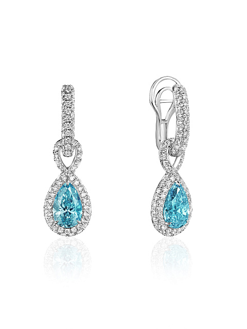 White gold earrings with blue diamond, 1