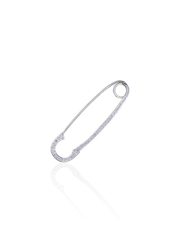 Round Diamond & White Gold "Safety Pin" Brooch , 1