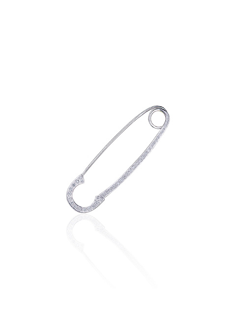 Round Diamond & White Gold "Safety Pin" Brooch , 1