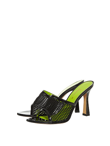 Black Patent Leather Mesh Mules, 1