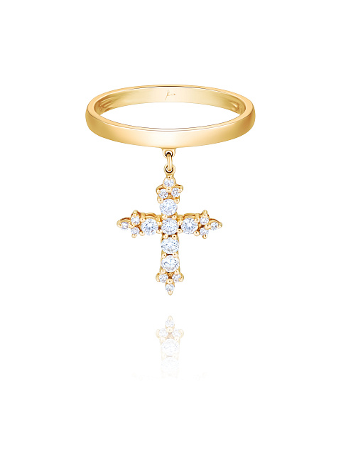Yellow Gold & Diamonds Cross Ring, 1