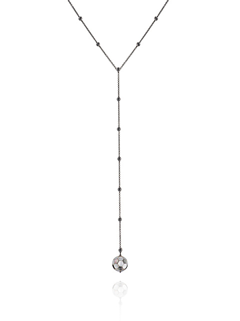 Tie necklace in blackened gold with diamonds and a mother-of-pearl pendant, 1 Tie necklace in blackened gold with diamonds and a mother-of-pearl pendant, 1