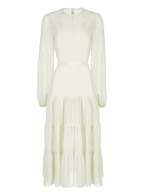 Light Yellow Polka Dot Chiffon Midi Dress, 1