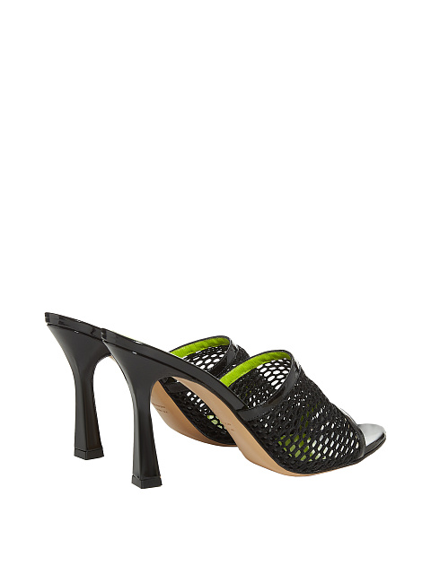 Black Patent Leather Mesh Mules, 3